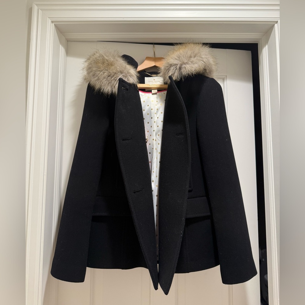 Kate Spade Black Coat with Faux Fur Trim